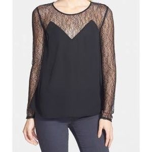 NWOT Trouve Sheer Top with Lace Arms